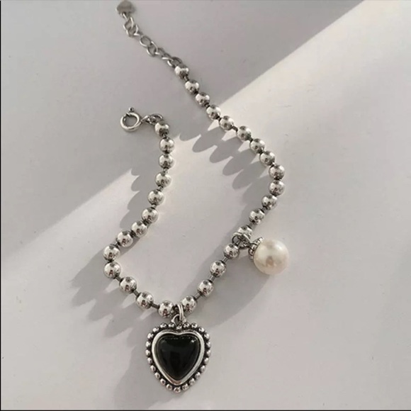 PEARL HEART 925 STERLING SILVER BRACELET, NICE BRACELET, CUTE BRACELET - Picture 5 of 6